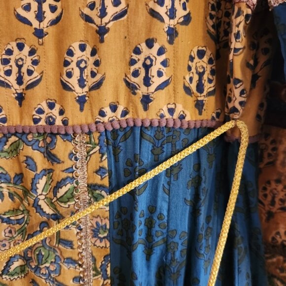 Vintage J Peterman Co. Long Sleeve Maxi Dress Embroidered Blue Gold 12 - Picture 15 of 15